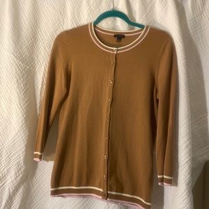 Talbots tan sweater with pink and white trim. Size small